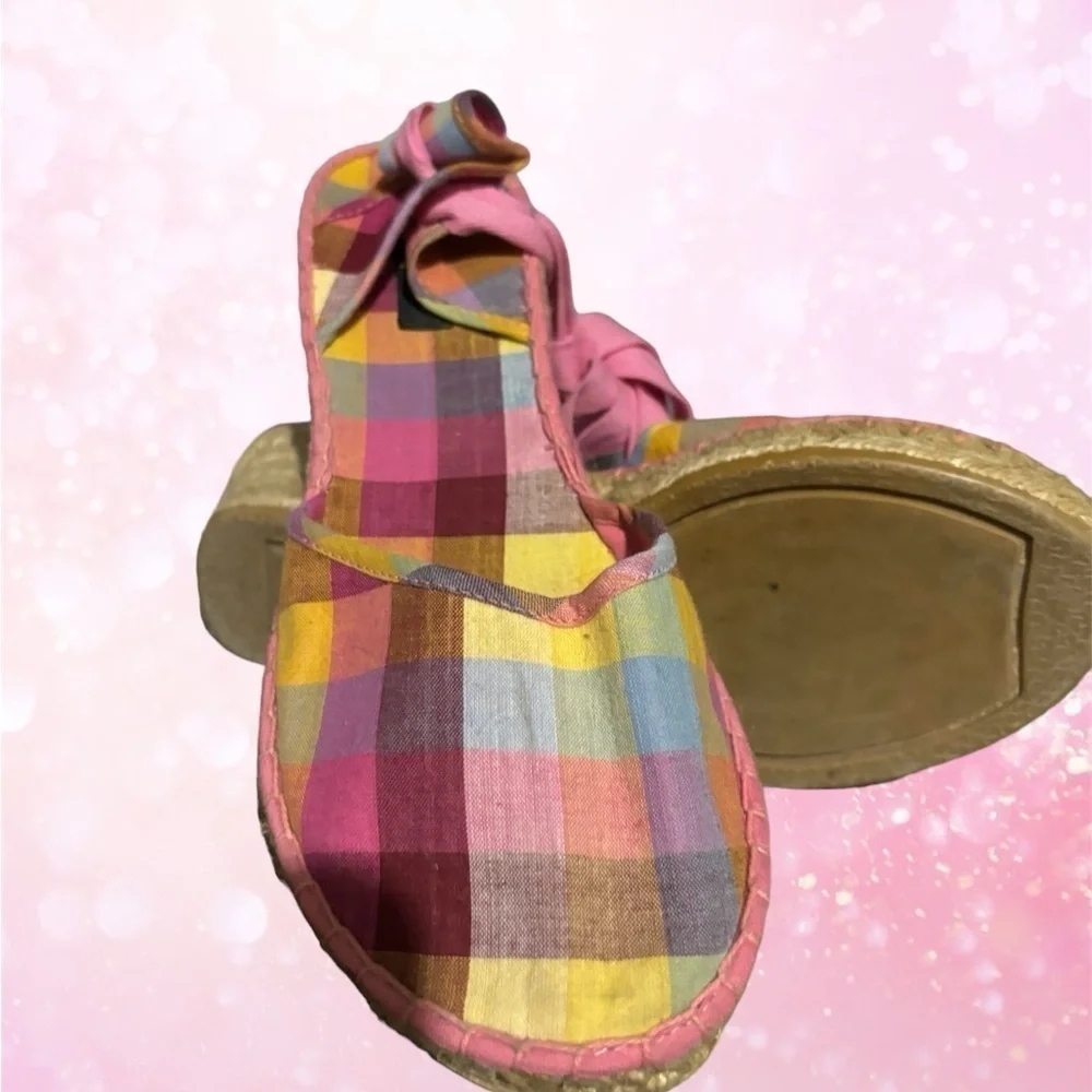 🩷Free🩷Pink plaid wedge sandals lace up leg size 8 - Picture 2 of 8